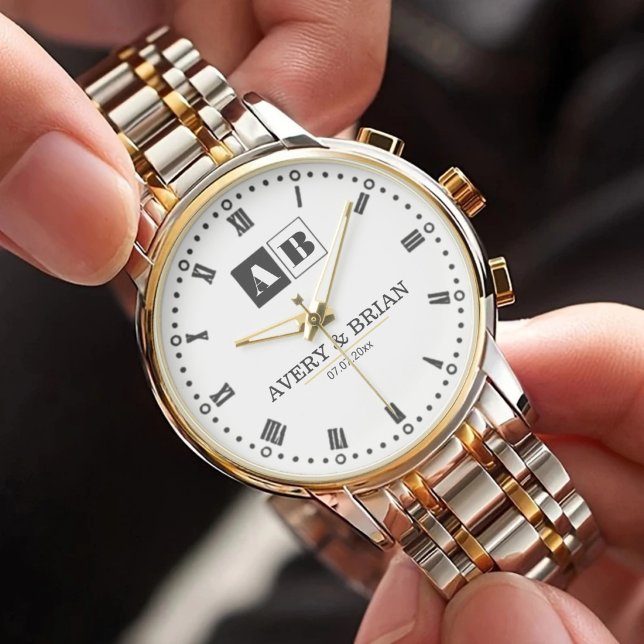 Couple Name Minimal Monogram Custom Name & Initial Armbanduhr (Von Creator hochgeladen)