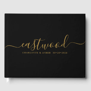 Couple Name Wedding Gold Monogram Black Gästebuch