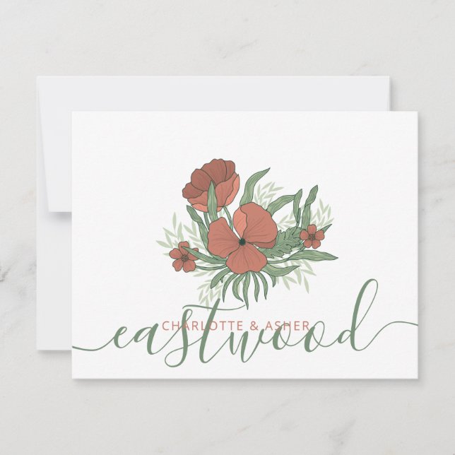 Couple Name Wedding Monogram Floral Mitteilungskarte (Vorderseite)