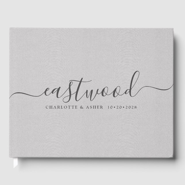 Couple Name Wedding Monogram Grey Imitats Linen Gästebuch (Vorderseite)