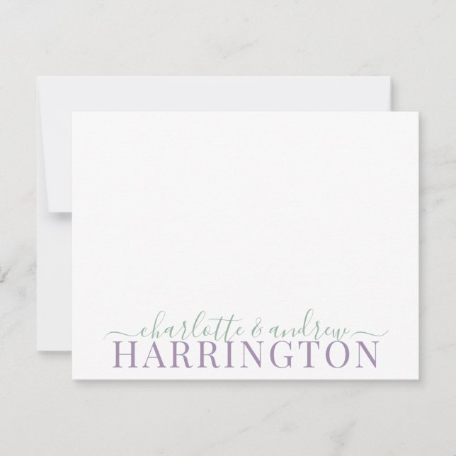Couple Name Wedding Monogram Pastel Lila Green Mitteilungskarte (Vorderseite)