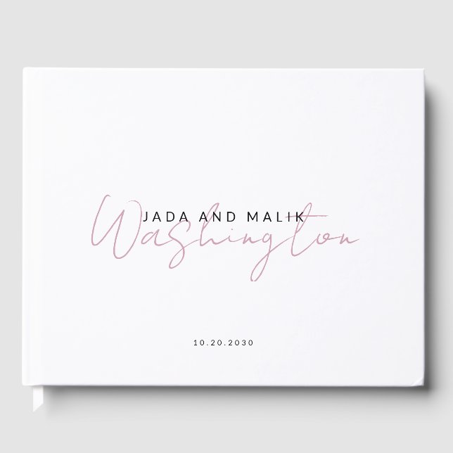 Couple Name Wedding Monogram Pink Script Name Gästebuch (Vorderseite)