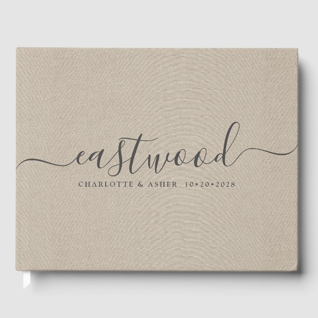 Couple Name Wedding Monogram Taupe Imitate Linen Gästebuch (Vorderseite)