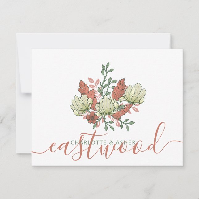 Couple Name Wedding Monogram Vintag Floral Mitteilungskarte (Vorderseite)