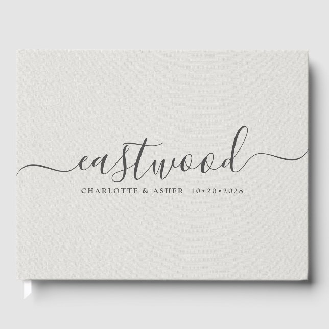 Couple Name Wedding Monogram White Imitats Linen Gästebuch (Vorderseite)