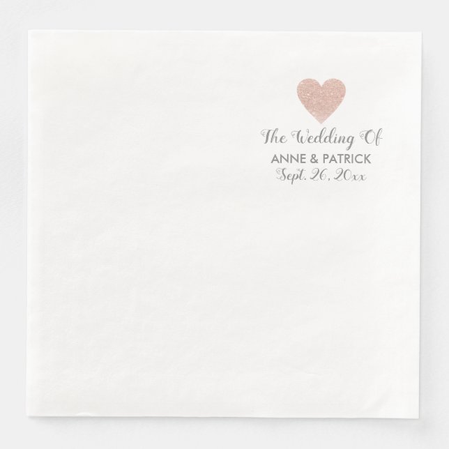Couple Names Bright Rose Herzenslust Liebe Hochzei Serviette (Vorderseite)