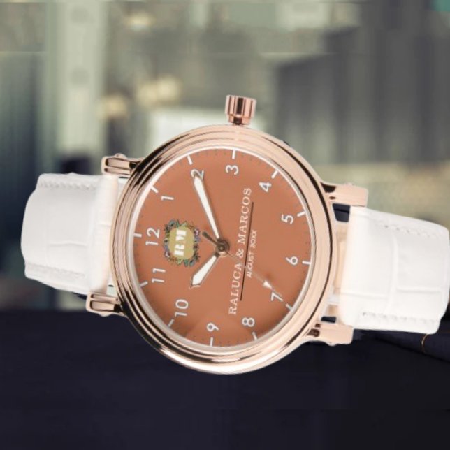 Couple names monogram orange armbanduhr (Von Creator hochgeladen)