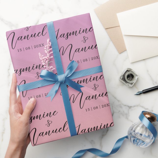 Couple Names Pink Geschenkpapier Hochzeit (Schenken)