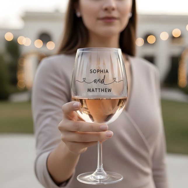 Couple Names Script Heart Modern Wedding Weinglas Ohne Stiel (Von Creator hochgeladen)
