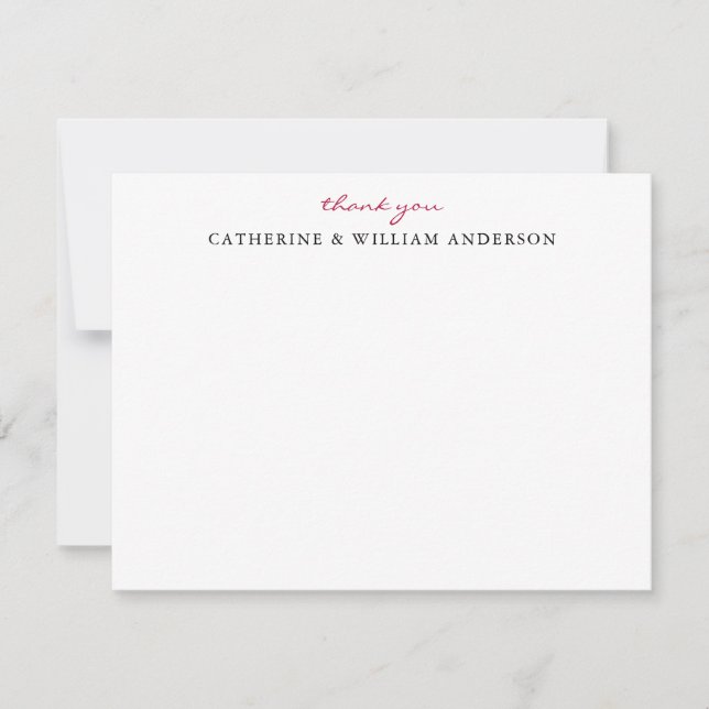Couple Neu Red Script Vielen Dank Stationery No Mitteilungskarte (Vorderseite)