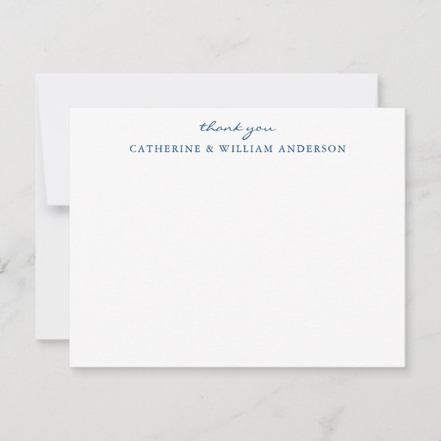 Couple Newlywed Blue Script Danke Stationery Mitteilungskarte (Vorderseite)