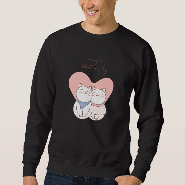 Couple of cute cats with heart love Happy Valentin Sweatshirt (Vorderseite)