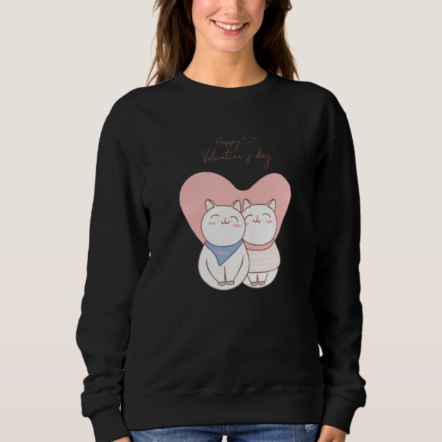 Couple of cute cats with heart love Happy Valentin Sweatshirt (Vorderseite)