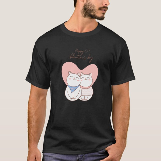 Couple of cute cats with heart love Happy Valentin T-Shirt (Vorderseite)