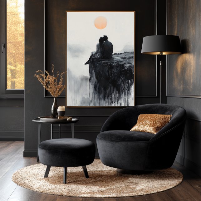 Couple on Cliff mit Serene Sunset Glow Poster (Von Creator hochgeladen)