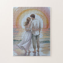 Couple on the beach at sunset puzzle