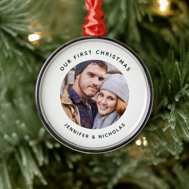 Couple Our First Christmas Foto Ornament Aus Metall (Baum)
