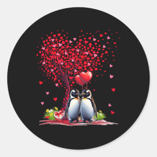 Couple Penguins Cotume Valentine's Day Tree Niedli Runder Aufkleber