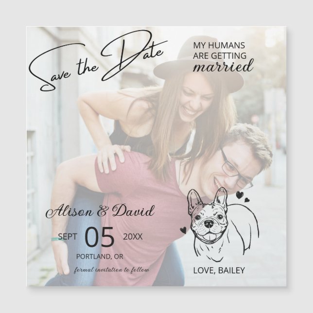 Couple Photo French Bulldog Wedding Save the Date Magneteinladung (Vorderseite)