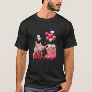 Couple Pig Liebe Hearts Balloons Valentinstag Lov T-Shirt