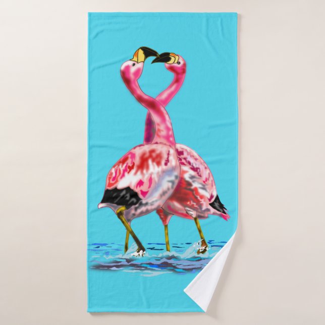 Couple Pink Flamingo Badetuch Badehandtuch (Badehandtuch)