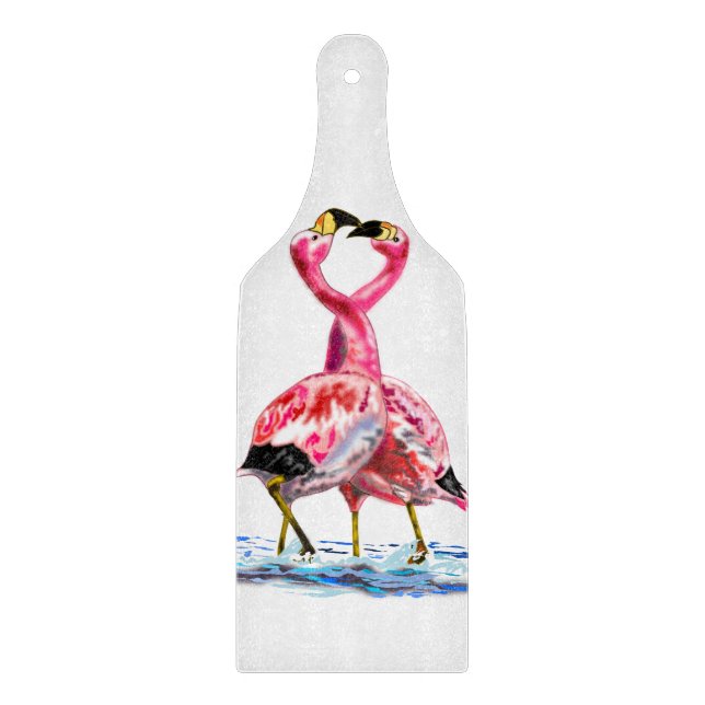 Couple Pink Flamingo Cutting Board Schneidebrett (Vorderseite)