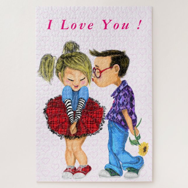 Couple Puzzle Gift Kiss - I Liebe You - Custom Tex (Vertikal)