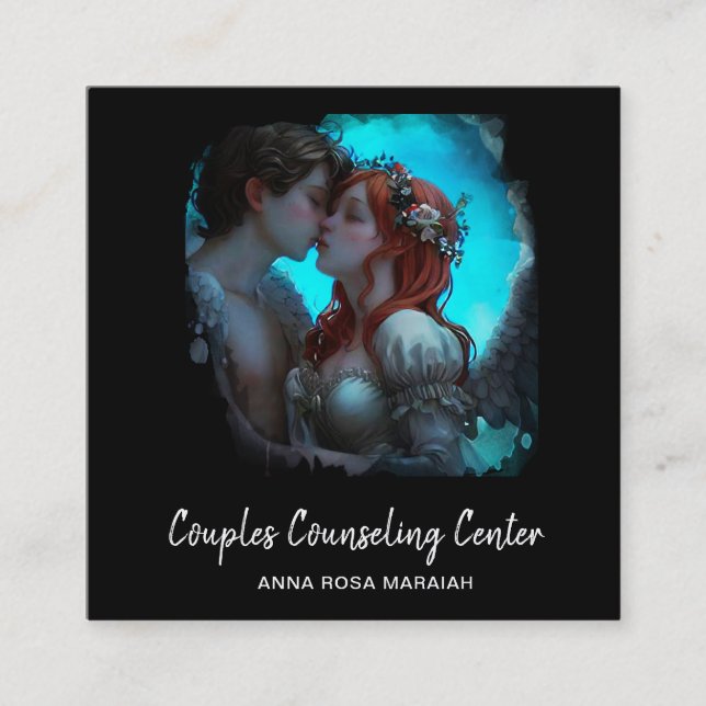 *~* Couple QR Angels Marital Counseling AP55 Quadratische Visitenkarte (Vorderseite)