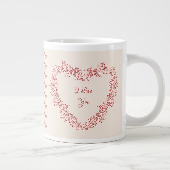 Couple Red Heart Elegante Moderner Valentinstag Jumbo-Tasse (Rechts)