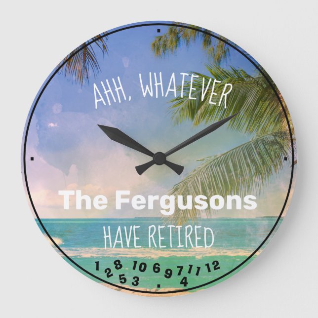 Couple Remüde Familienname Beach Rente  Große Wanduhr (Vorderseite)