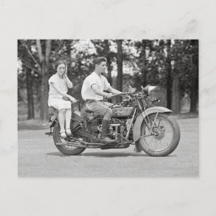 Couple Riding Motorcyle, 1928 Postkarte