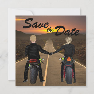 Couple Riding Motorräder bei Sonnenuntergang Save The Date