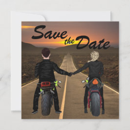Couple Riding Motorräder bei Sonnenuntergang Save The Date