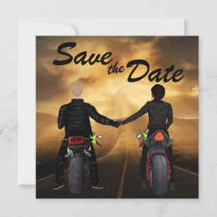 Couple Riding Motorräder Magische Sonnenuntergang  Save The Date