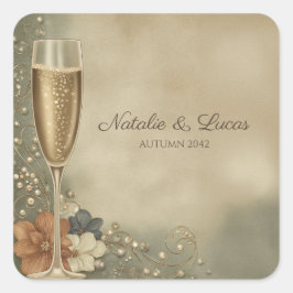 Couple’s Champagne Floral Wedding Shower Quadratischer Aufkleber