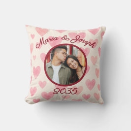 Couple’s Love Photo Watercolor Heart Pillow Kissen