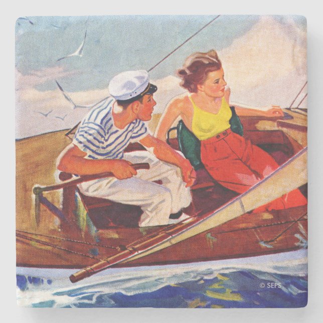 Couple Sailing von R.J. Cavaliere Steinuntersetzer (Vorderseite)