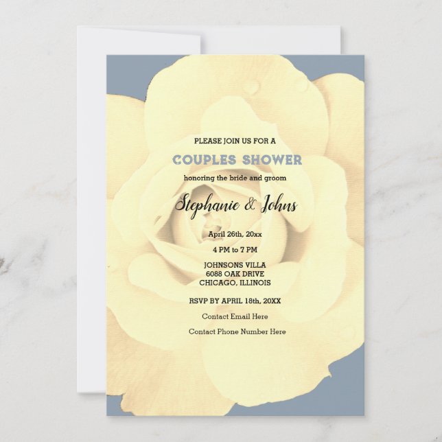 Couple Shower Rose Floral Dusty Blue Wedding Einladung (Vorderseite)