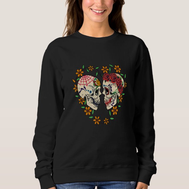 Couple Sugar Skull Day Of The Dead Festival Costum Sweatshirt (Vorderseite)