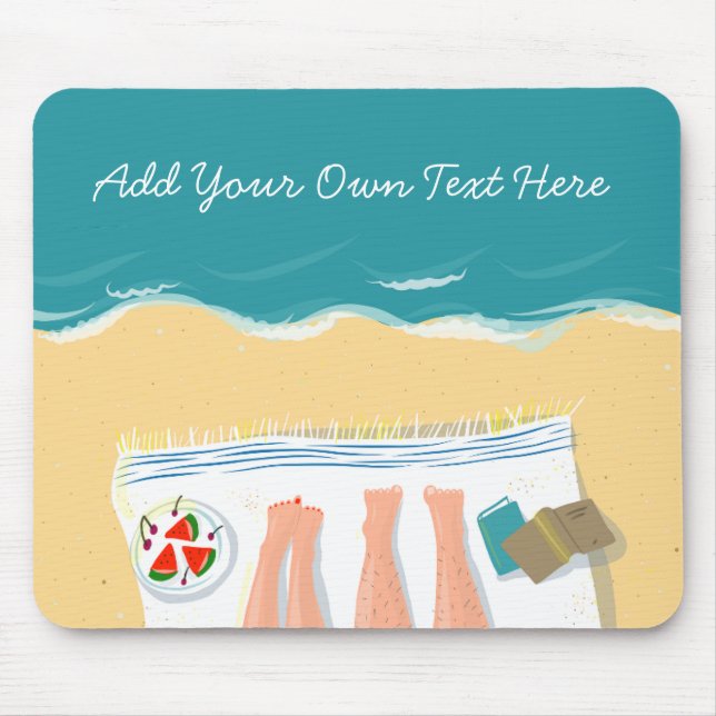 Couple Sunbader on Beach Custom Text Urlaub Mousepad (Vorne)