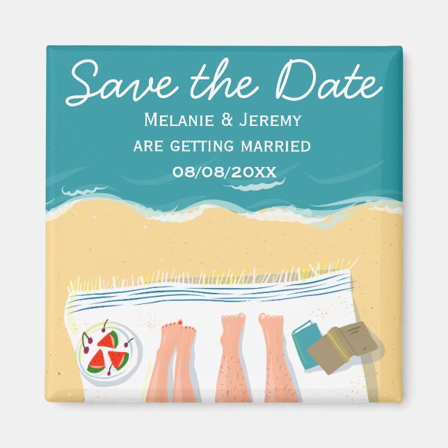 Couple Sunbat on Beach Custom Save the Date Magnet (Vorne)
