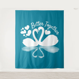 Couple Swan Silhouette Reflektion im Wasser Wandteppich