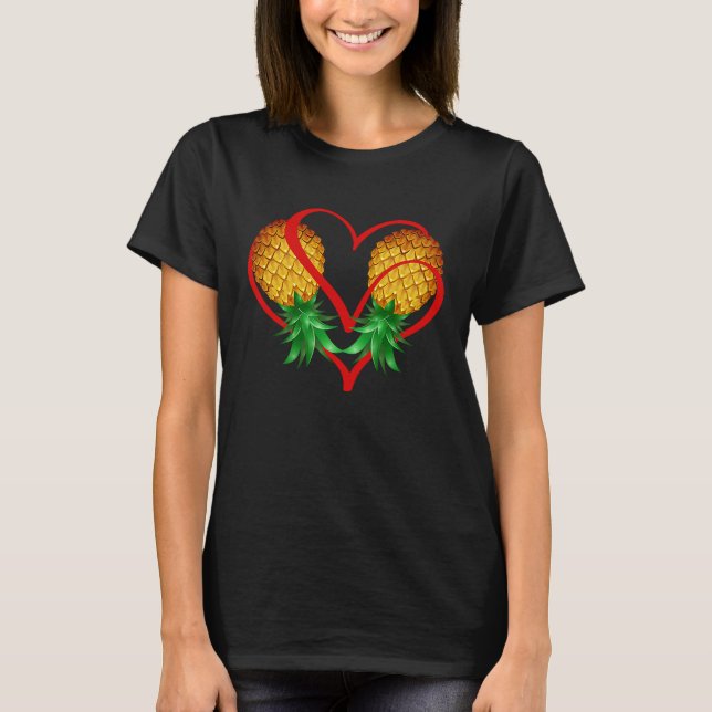 Couple Swinger Upside Down Ananas mit rotem Hörer T-Shirt (Vorderseite)