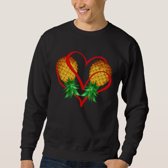 Couple Swinger Upside Down Pineapple with Red Hear Sweatshirt (Vorderseite)