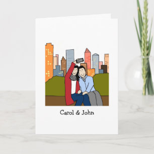 Couple taking selfie- personalized cartoon card karte