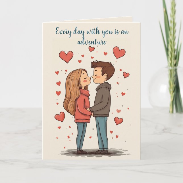 Couple und Hearts Valentinstag Beige Karte (Vorderseite)