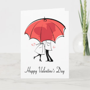 Couple Under Red Umbrella for Valentine's Day Karte