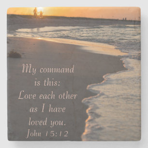 Couple Walking Beach bei Sunrise John 15 12 Steinuntersetzer