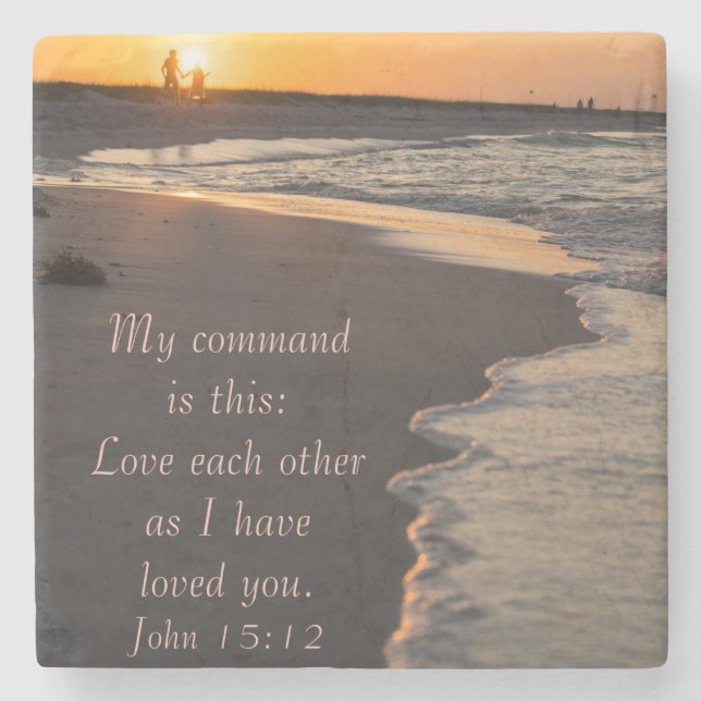 Couple Walking Beach bei Sunrise John 15 12 Steinuntersetzer (Vorderseite)