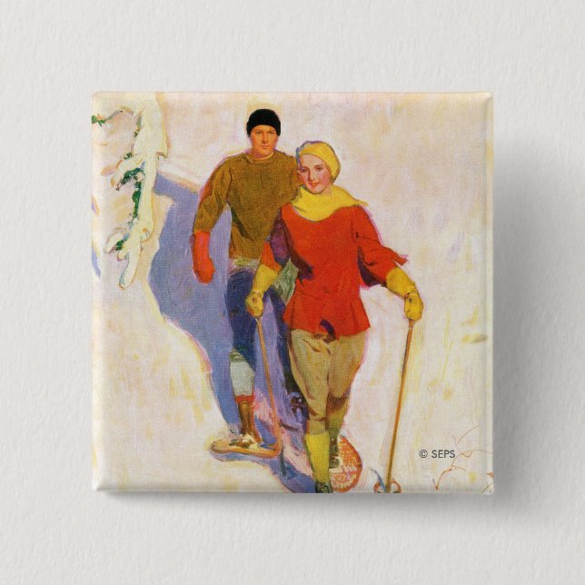 Couple Wearing Snowschuhe von McClelland Barclay Button (Vorderseite)